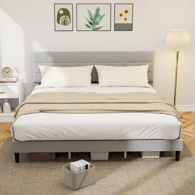 Modern King Size Bed Frame with Upholstered Headboard , View more