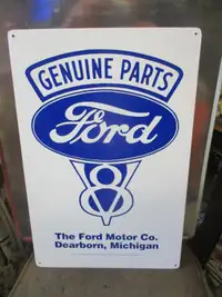 1990s FORD GENUINE PARTS V8 TIN WALL SIGN $30 MANCAVE GARAGE