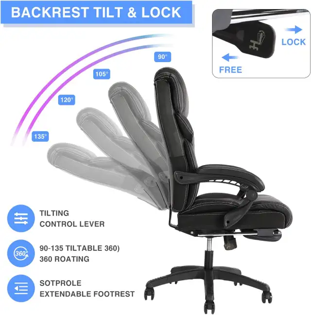 NEW Leather Office Chair, holds 400lbs, Reclines with Footrest in Chairs & Recliners in Kelowna - Image 9