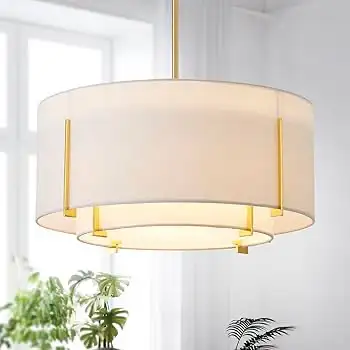 SHRINE LIGHTING DRUM CHANDELIER- 19" - WHITE\GOLD  in Indoor Lighting & Fans in Barrie - Image 2