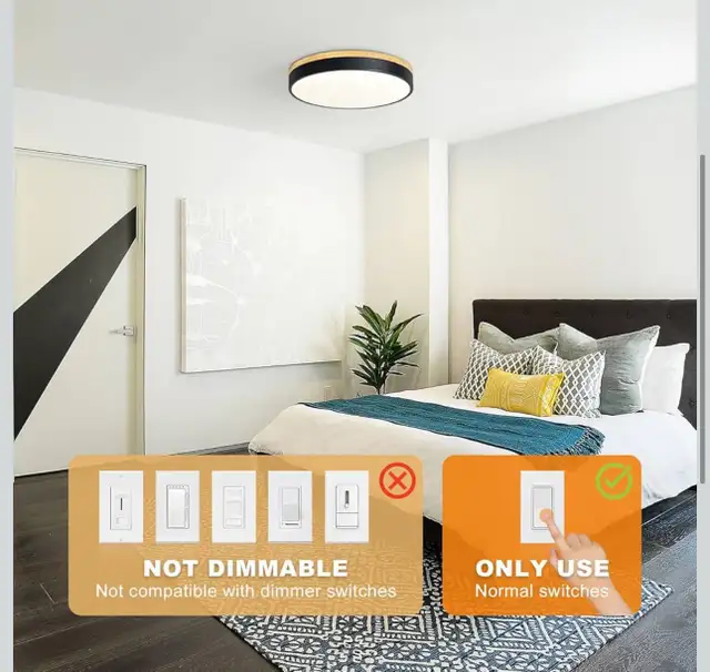 Goomavi Modern LED Ceiling Light, 15.74in Minimalist Wood Flush in Indoor Lighting & Fans in Kitchener / Waterloo - Image 5