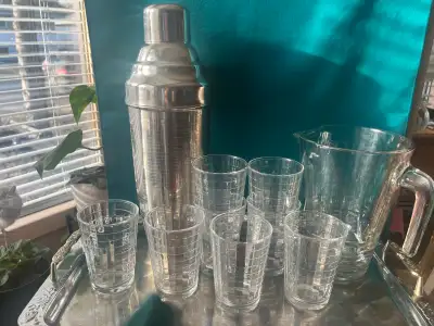 Large Cocktail Shaker Set with Tray, vintage, View more
