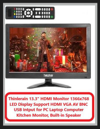 (NEW) Monitor 13.3” LED Display 1366x768 HDMI VGA AV USB Speaker