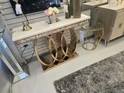 White Marble Console Table with Gold Oval Base, View more