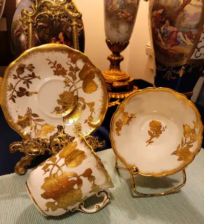 Hammersley 24K Raised Gold Trio Set – Luxury Floral Bone China, View more
