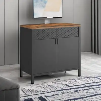 Metal Cabinet, Sideboard with 2 Doors, 15.7 x 31.5 x 29.9 Inches, Magnetic Closure, Adjustable Shelf...