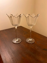 2 Large Vintage glass candle /arrangement holders.