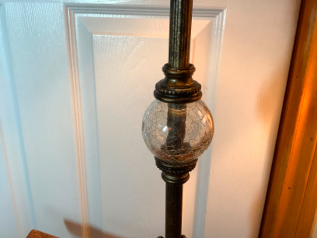 Lg Vtg Ornate Lamp w a Glass Sphere Bronzed Wd Base Satin Shade in Indoor Lighting & Fans in Belleville - Image 2