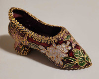 Vintage Cloisonne Enameled Brass Floral High Heel Shoe Figurine 