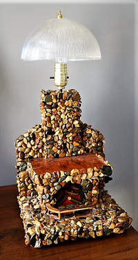 Handcrafted on PEI Large Fireplace Lamp Made of Pebbles
