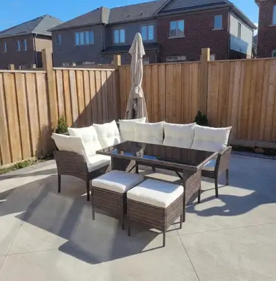 Outdoor Lounge Set – Dark or Light; Brown Wicker, Beige Cushions, View more