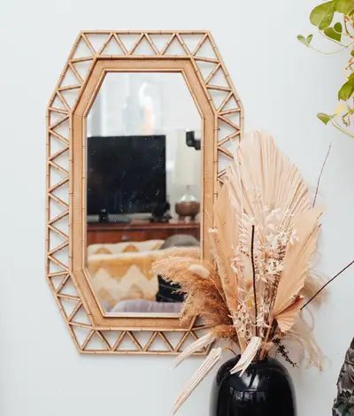 Vintage Rattan Wall Mirror – Geometric Frame (18” x 31”), View more