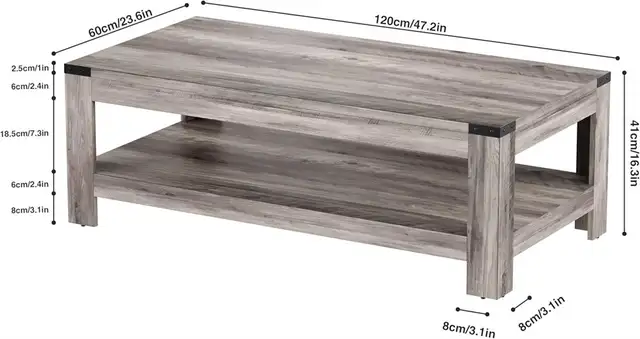 47.2" Farmhouse Coffee Table, Modern Rustic Wooden Center Table in Coffee Tables in City of Toronto - Image 4