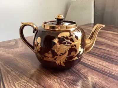 Vintage cobalt black with gold design teapot