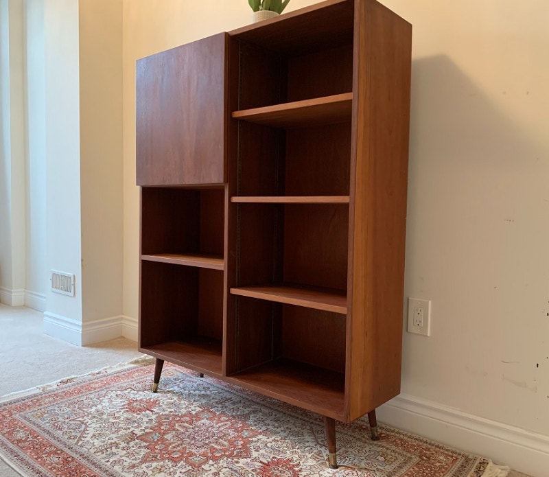 Teak mid century modern wall display unit / / bookcase