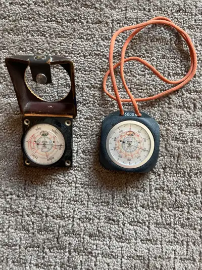 Vintage Thommen altimeters One 15000ft in leather case and one 6000 metres. Price for both together.