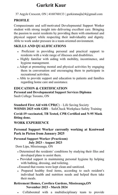 Hi , I’m available from Monday to sunday as a personal support worker . Is there any availability pl...