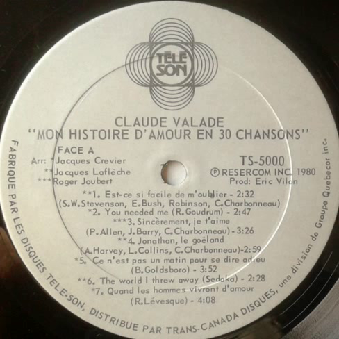 Claude Valade – Mon Histoire d'amour ...2XLP (1980) in CDs, DVDs & Blu-ray in City of Montréal - Image 4