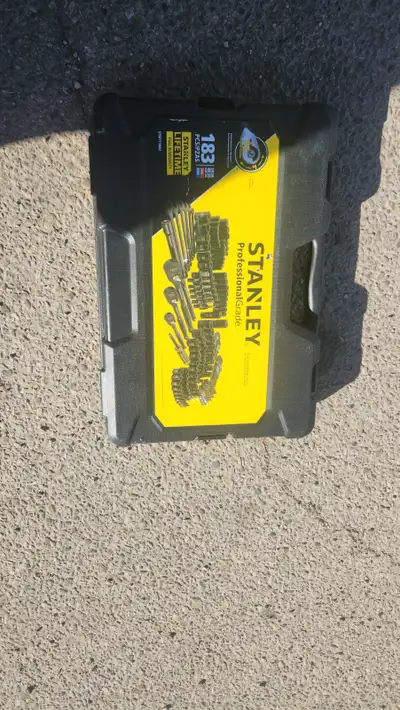 like new 183 piecs stanley black chrome socket set will deliver in town call 778535273 caah only 135...