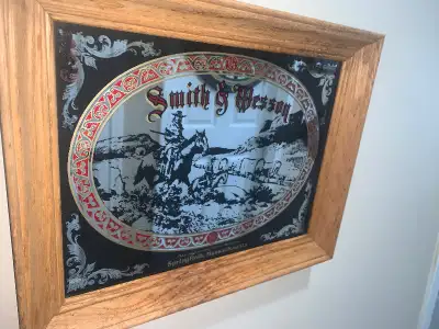 Vintage Smith & Wesson Mirror sign oak frame Mint condition, View more