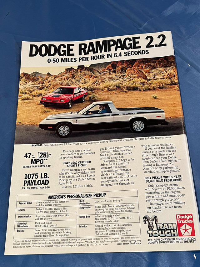 1983 Dodge Rampage 2.2 Original Ad in Arts & Collectibles in Calgary