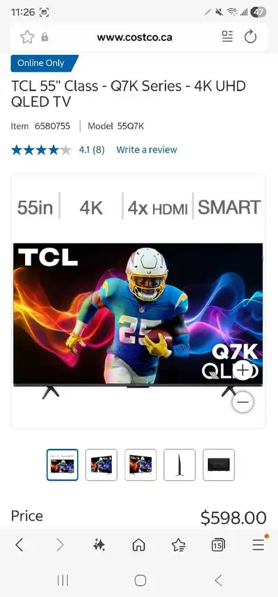 TCL 55" Class - Q7K Series - 4K UHD QLED TV ONLY - $380, View more