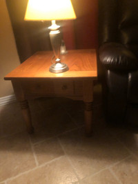 4 piece solid oak table set- 2 end tables ,coffee and couch set.