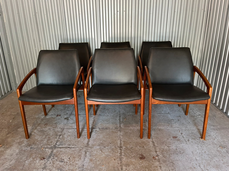 Mid century modern Danish Teak and Leather dining chairs Chairs