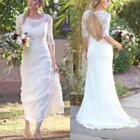 Lovely White Lace Fit 'n Flare Flair Wedding Dress Gown M 11-New