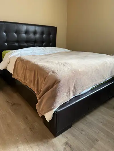 FS: Queen Bed with Leather headboard, View more