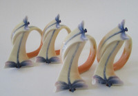 Franz Porcelain Dragonfly Series Napkin Rings Set of 4 BNIB