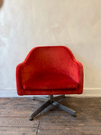 Mid-Century Modern Red Velvet Swivel Chair