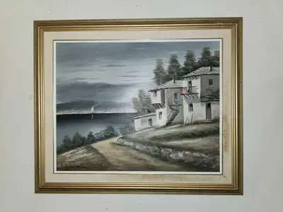 Gerasimos Depastas beautiful vintage 16" by 20" Greek Coast land, View more