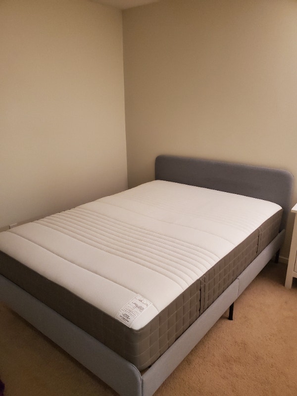 Ikea Full/Double SLATTUM bed frame and HAUGSVÄR mattress Beds