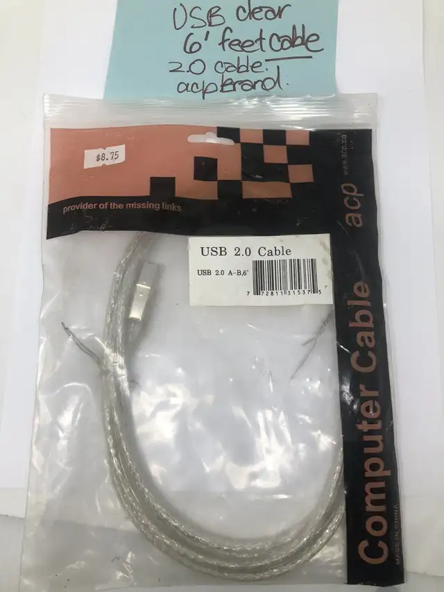 Brand new in package - 6 feet clear USB clear computer cable62863262274561123