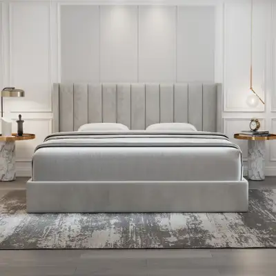 Modern King Size Storage Bed in Light Grey with Velvet Finnish, View more