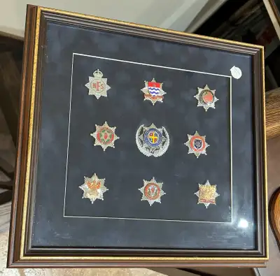 VINTAGE FRAMED UK FIRE BRIGADE CAP BADGES INSIGNIAS - VERY NICE, View more