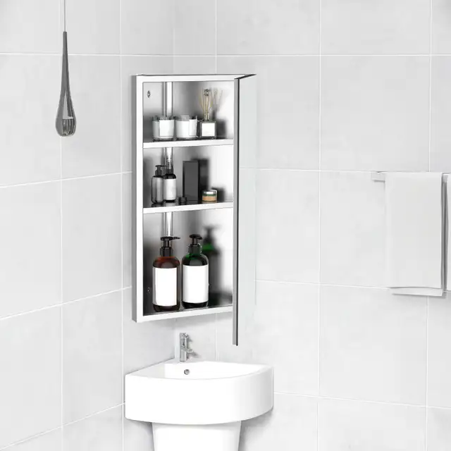 HOMCOM Wall Mounted Bathroom Corner Mirror Storage Cabinet  in Hutches & Display Cabinets in Markham / York Region - Image 3