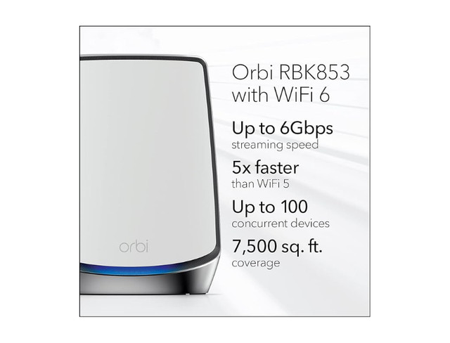 NETGEAR Orbi Whole Home Tri-Band Mesh Wi-Fi 6 System (RBK853) in Networking in City of Toronto - Image 2