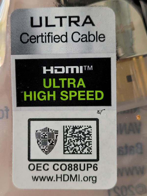 ultra high-speed HDMI cable. cert 8k HDR/eARC ultra HD, 3ft long in Video & TV Accessories in Peterborough - Image 2