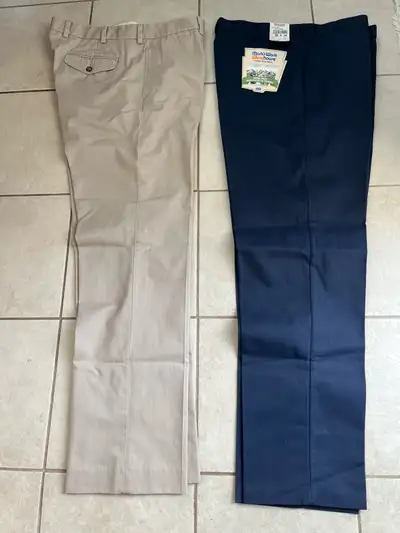 New men’s pants never worn. 1. Cream 100% cotton by LLBean 2. Navy blue (ploy/cotton) by Mark’sWork...