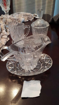 LEAD CRYSTAL CREAM AND SUGAR  AND GRAVY BOAT
