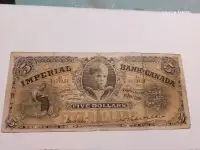 RARE 1910 Imperial Bank of Canada $5 bank note