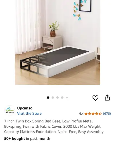 7 Inch Twin Box  Bed Base, Low Profile Metal with Fabric Cover , View more