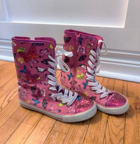Girls Size 4 Pink Sparkle Butterfly Zip-up Canvas Shoe Boots