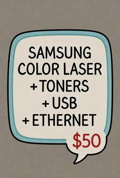 SAMSUNG COLOR LASER + TONERS + USB +ETHERNET $50 HP  color laser, View more
