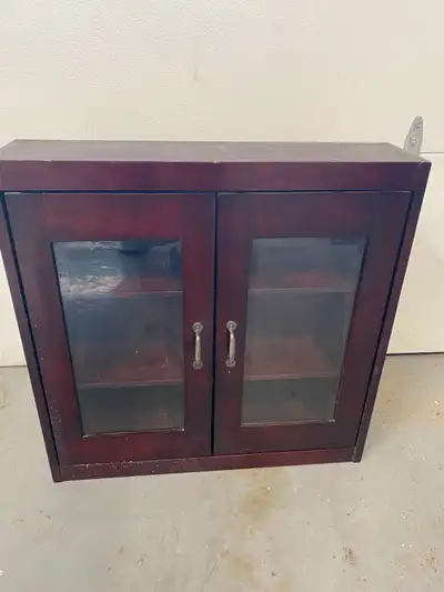 Cherry medicine cabinet, glass on doors, 24"x24"x 6"