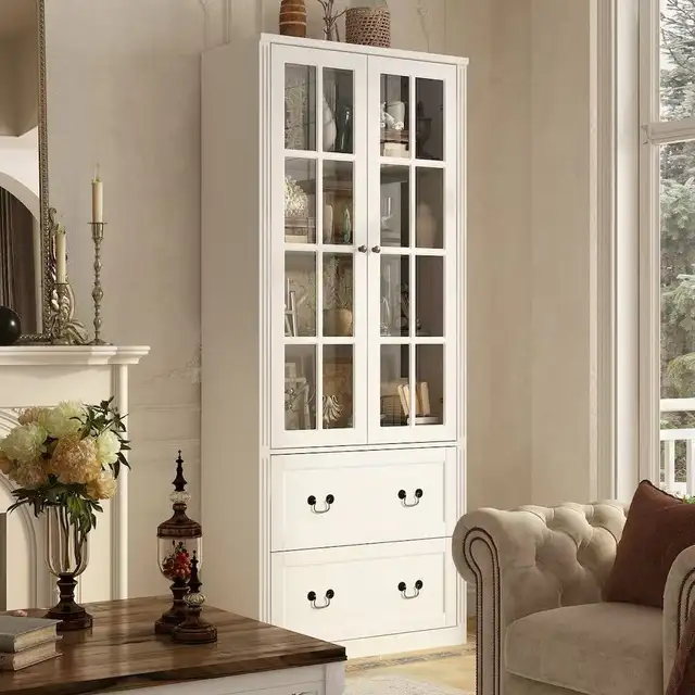 78.7" tall White Wood Pantry Buffet Cabinet with Glass Doors, 2  in Bookcases & Shelving Units in Markham / York Region - Image 2