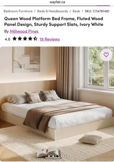 Queen Platform Bed Frame-Fluted White [missing 1 part], View more
