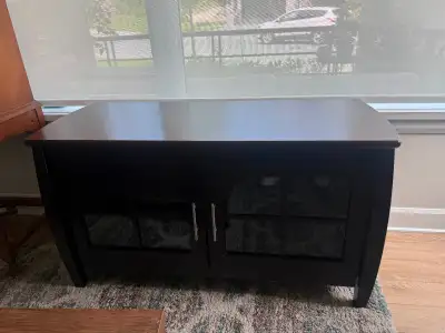 47 wide, 20 deep, 27 high 2 glass doors , stainlessteal handles one shelf for storage Can be used as...
